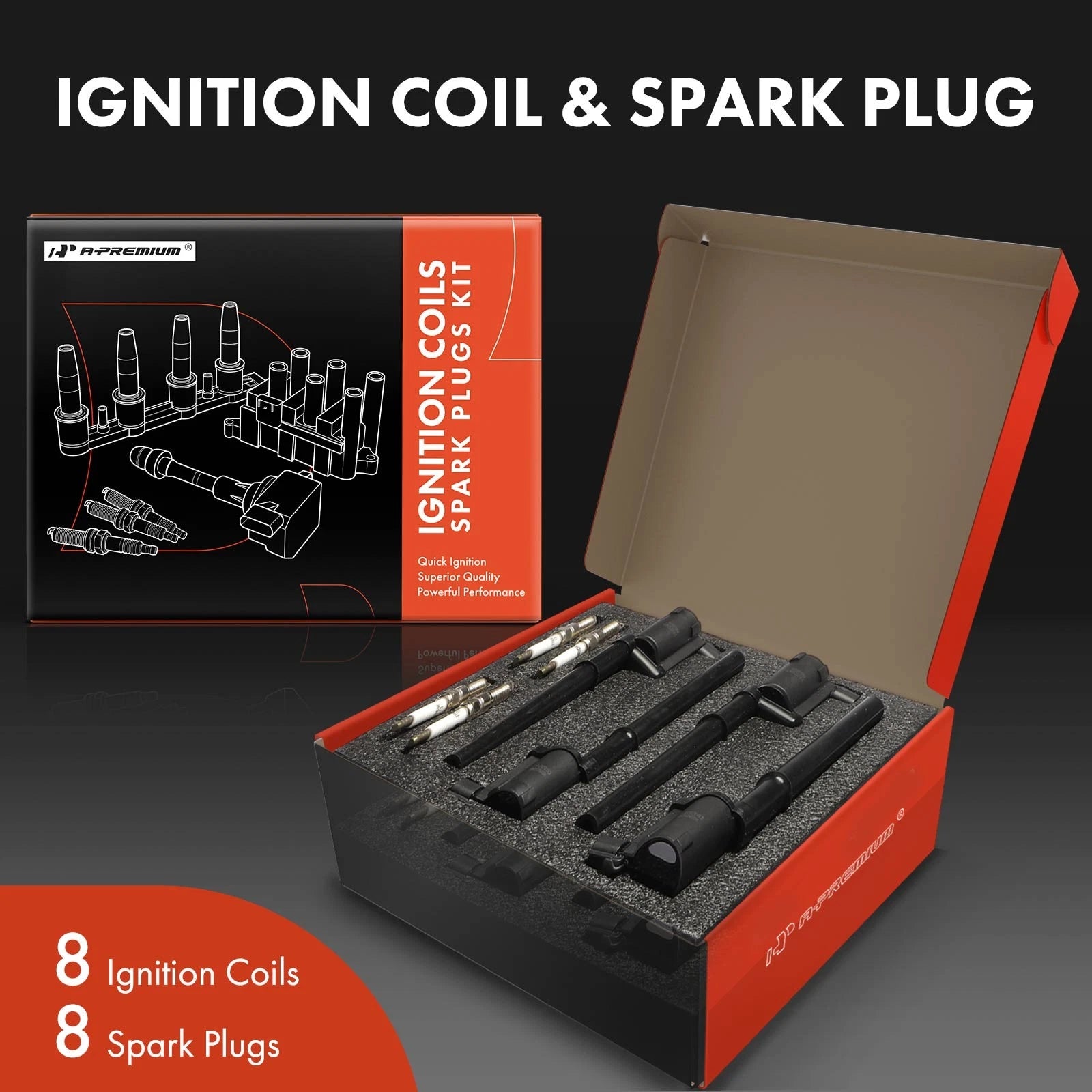 Set of 8 Ignition Coils and Iridium Spark Plugs for Ford Mustang