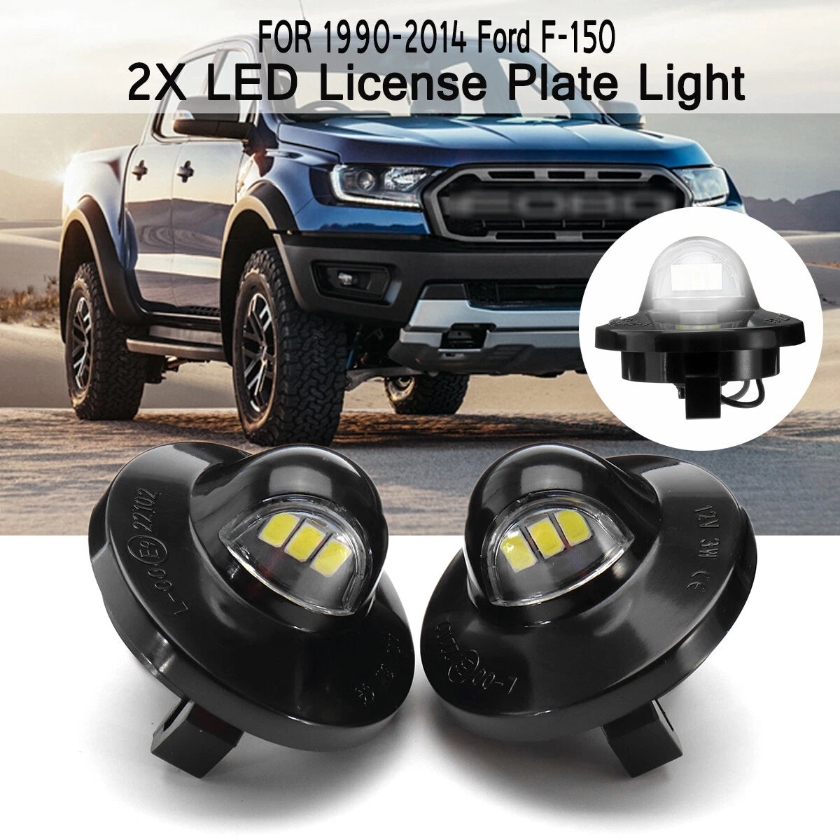 White LED License Plate Light Lamp Assembly for Ford F-150 (1990–2014)
