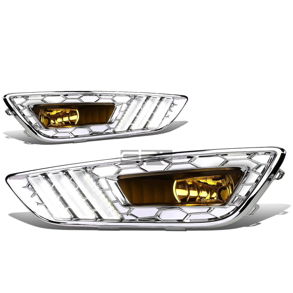 Chrome Bezel LED DRL Turn Signal Fog Light Lamps for Ford Focus (2015–2018)