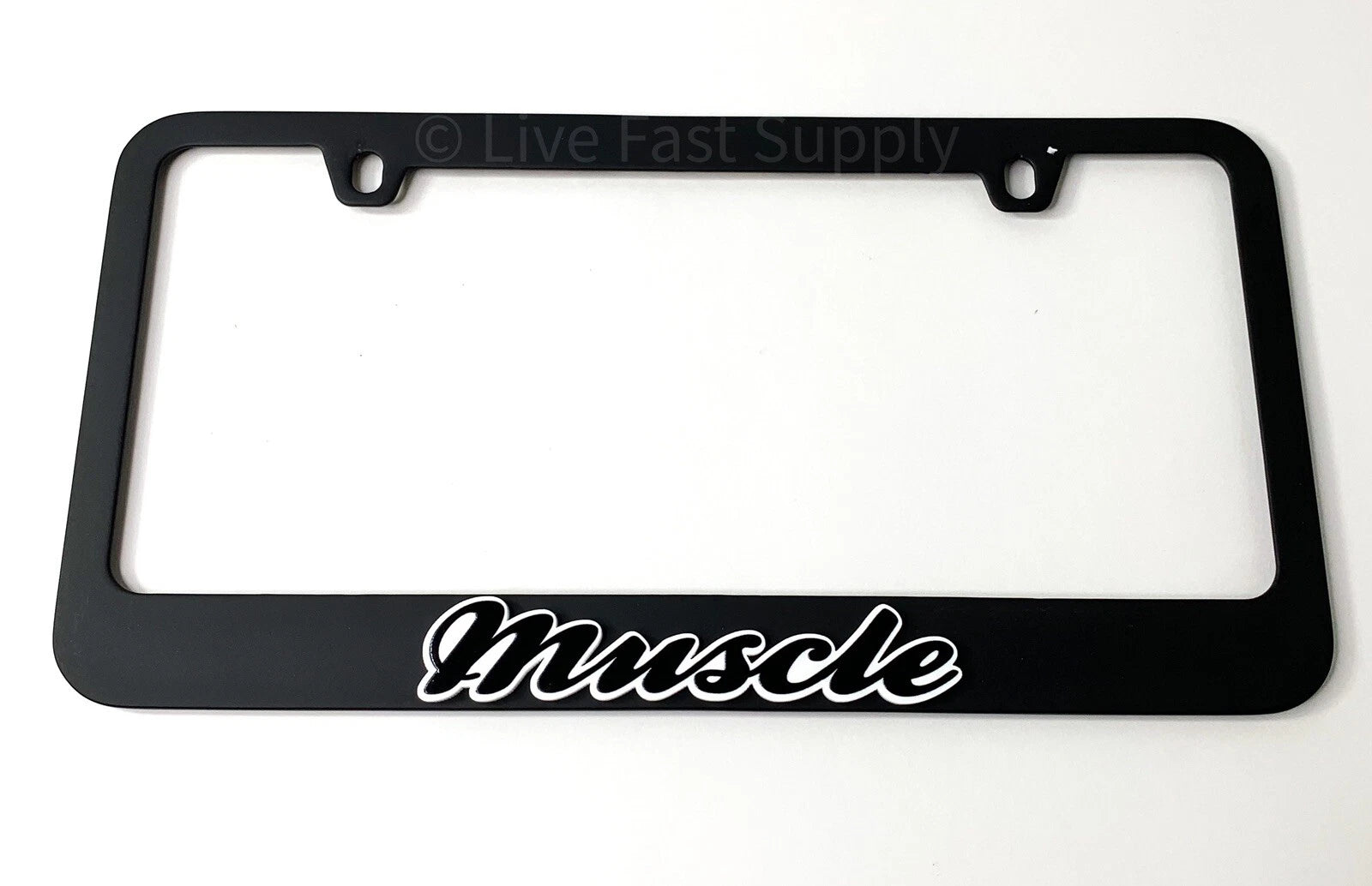 Matte Black License Plate Frame Premium w White Outline for Muscle (Any)