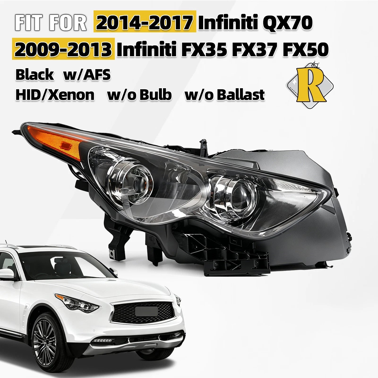 HID Headlight for Infiniti FX35 FX37 QX70 (2009–2017) Right w/AFS