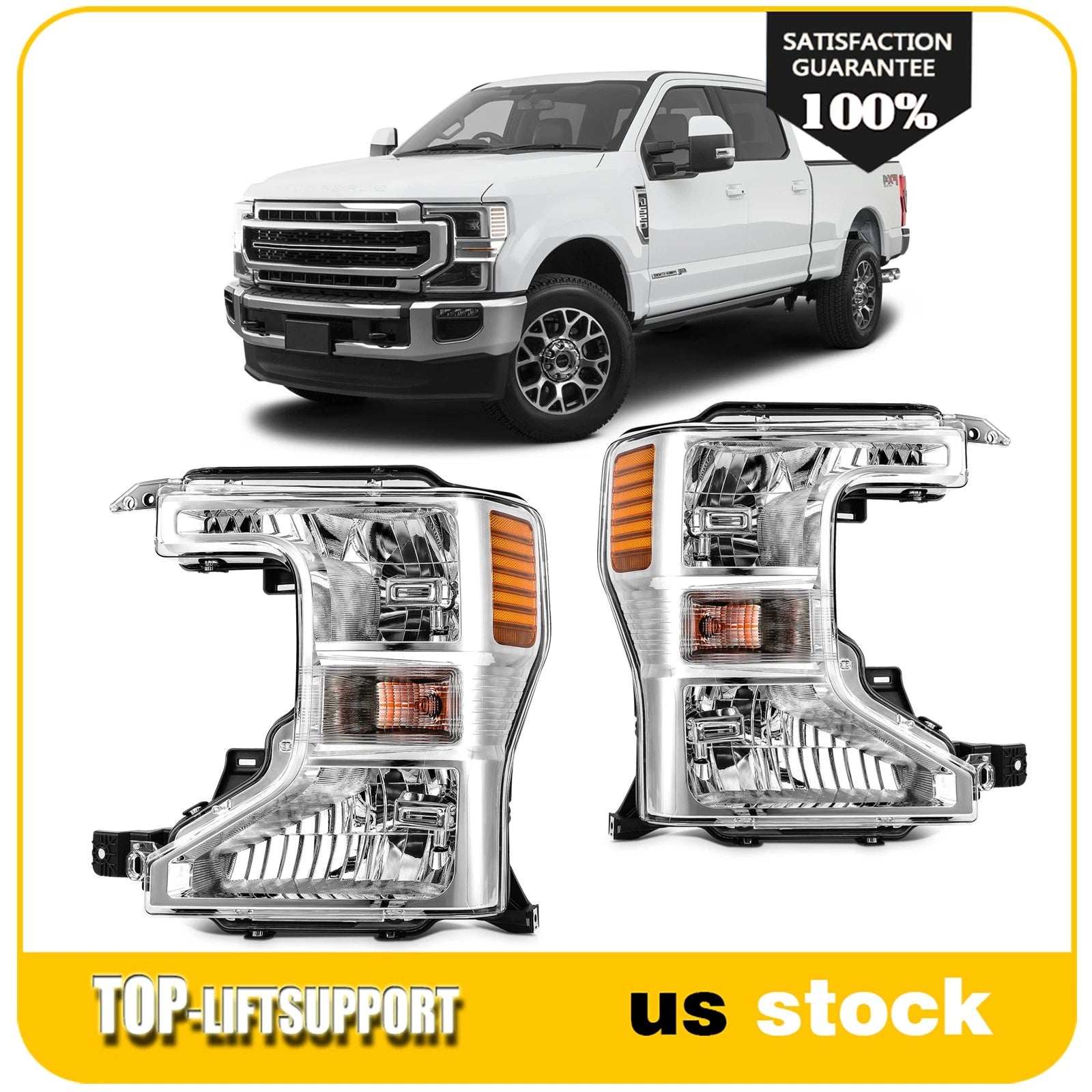 2X Headlight Assembly for Ford F250 F350 Super Duty (2020–2022) w/Bulbs