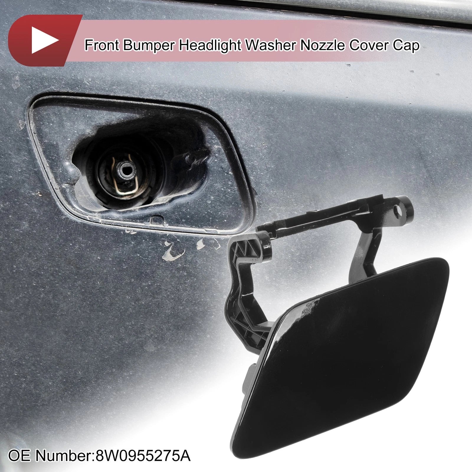 Front Left Washer Nozzle Cover Cap for Audi A4 Avant (2015–2019) 8W 1Pcs Black