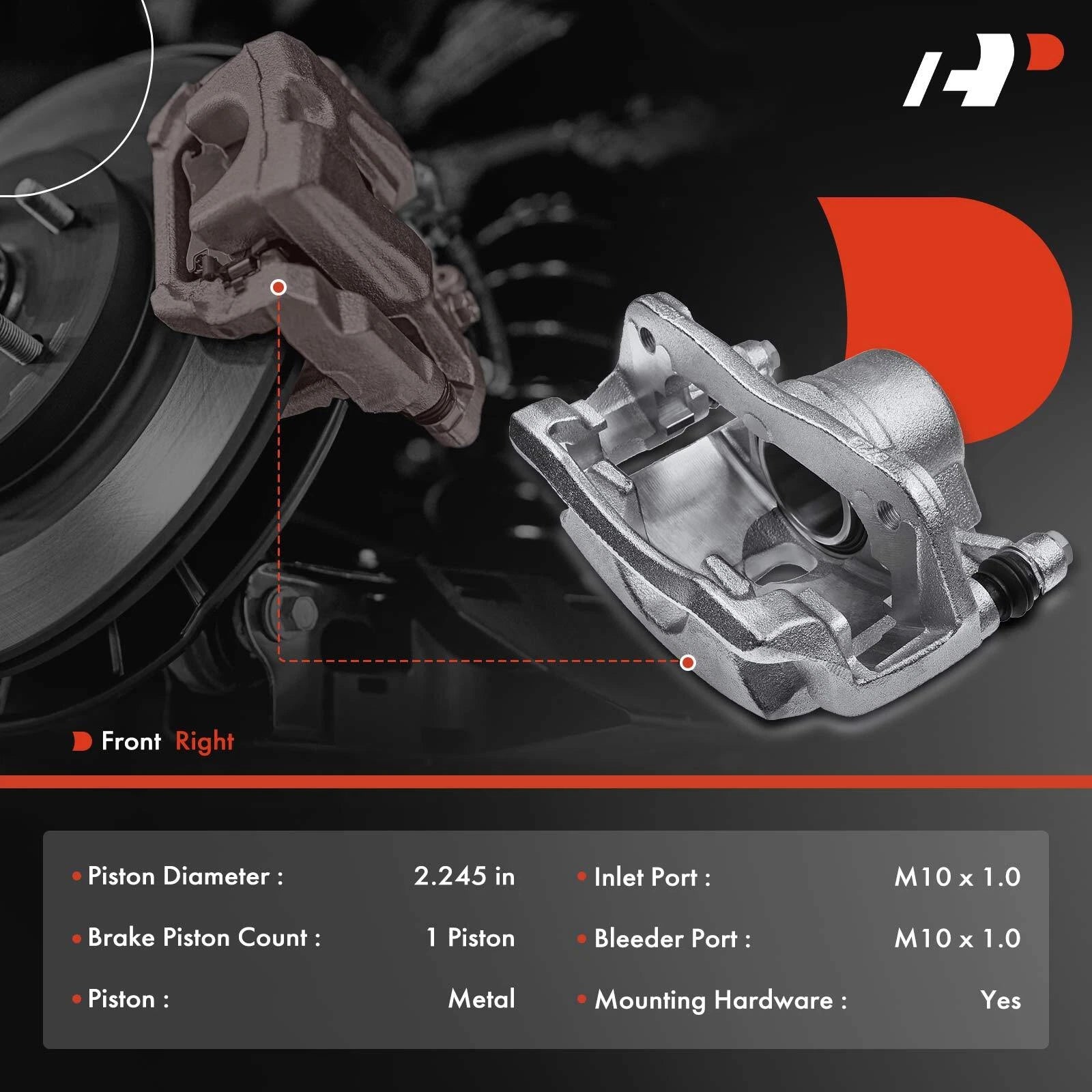 Front Right Disc Brake Caliper with Bracket for Honda Accord (2003-2017)