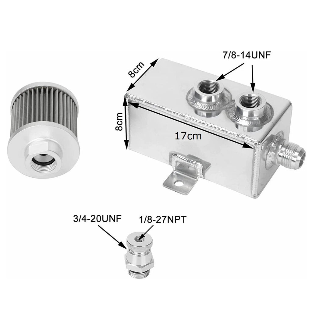1L Aluminum Baffled Oil Catch Can for Universal Applications (2 Port)