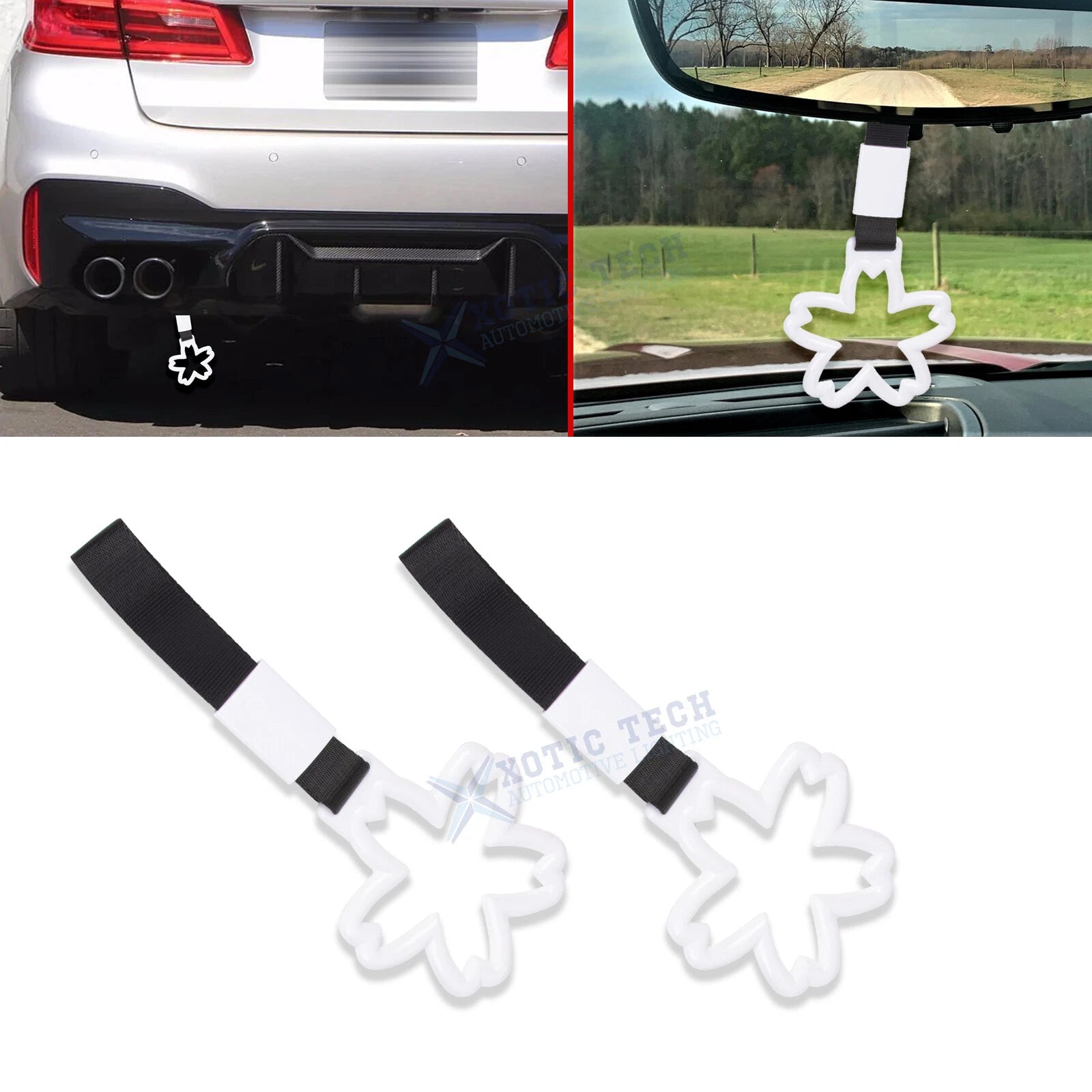 Plastic Nylon Stripe White Sakura Flower Car Handle Strap Charm for Drift (2020–2025)