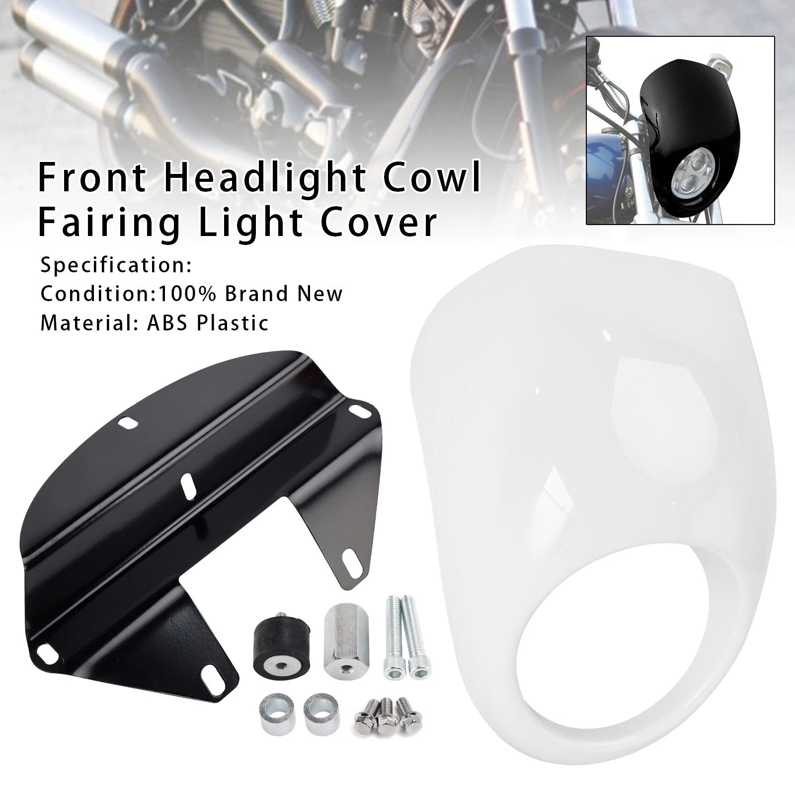 Headlight Fairing Light Cover for Harley Sportster Dyna XL 883 1200 (1973–up) White