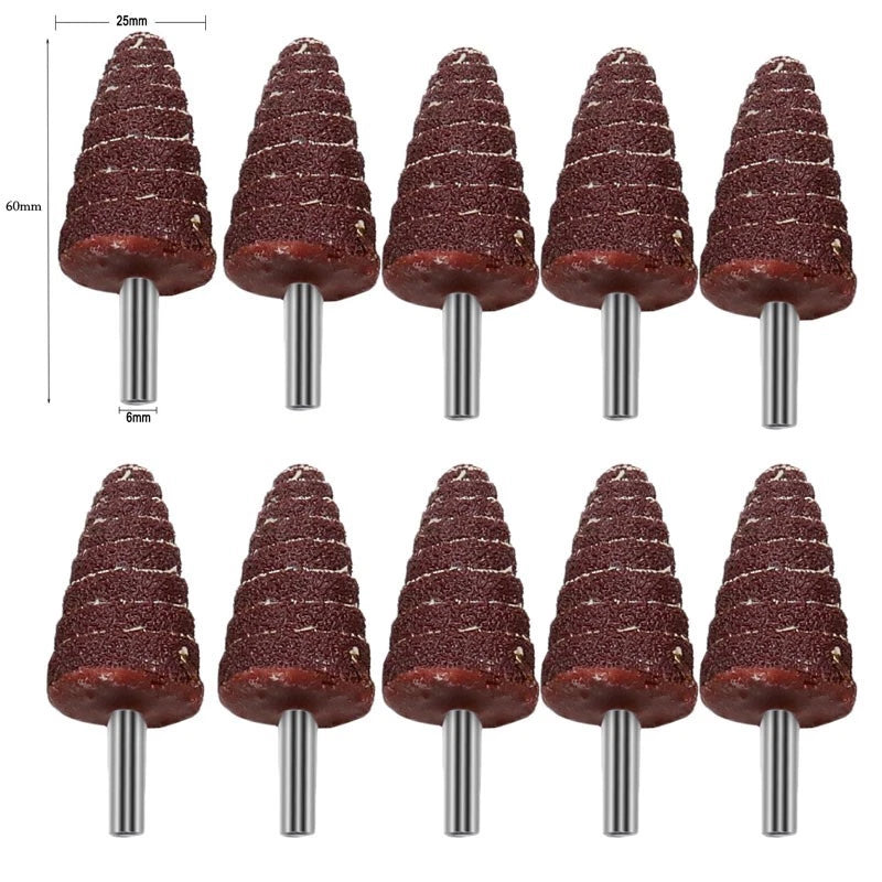 10PCS Tapered Cone Grinding Heads with 6MM Shank for Electric Grinders