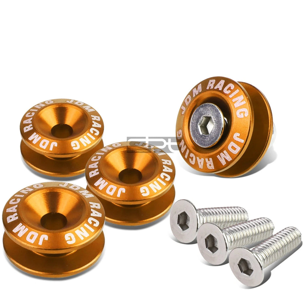 Set of 4 Aluminum Quick Release Fasteners for Orange Car Bumper/Fender/Trunk