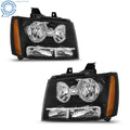 Set of 2 Black Headlights with Amber Corner for Chevy Avalanche/Suburban/Tahoe (2007–2014)