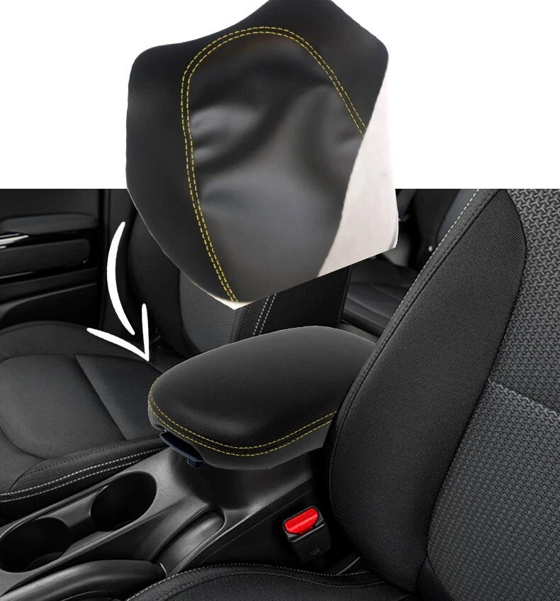 Leather Console Lid Armrest Cover for Kia Soul (2014–2019) Yellow Stitch