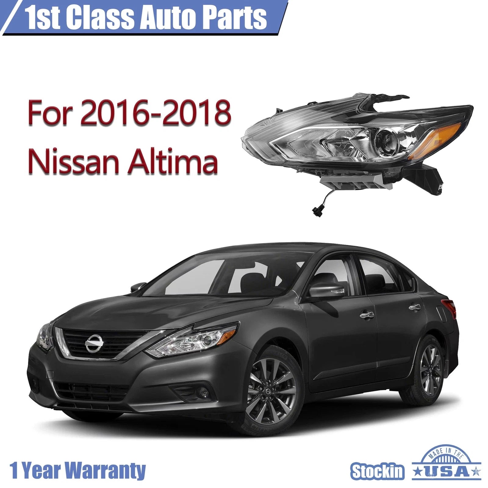 Halogen Headlight Left Driver Side for Nissan Altima (2016–2018)