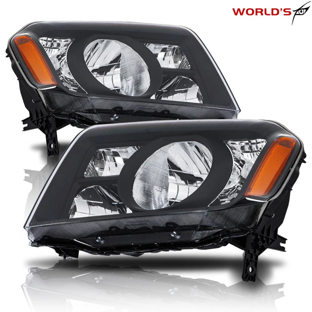 Set of 2 Halogen Black Headlights for Honda Pilot (2009–2011)