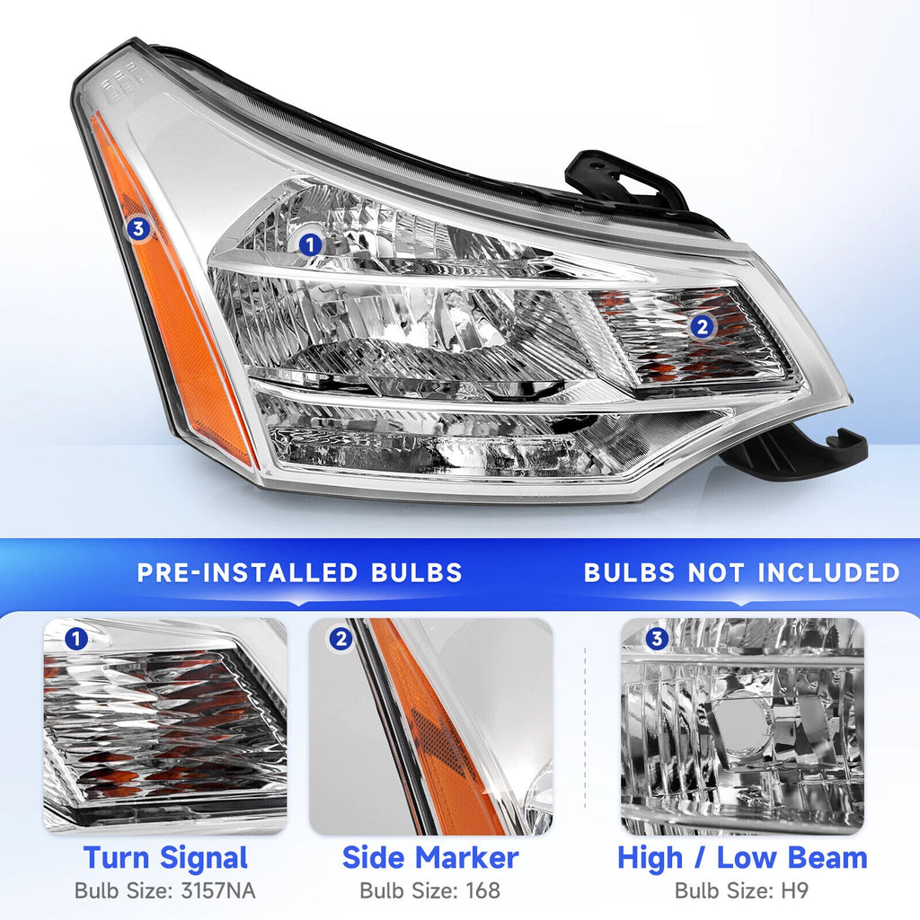 Chrome Headlights Assembly Pair for Ford Focus (2008–2011)