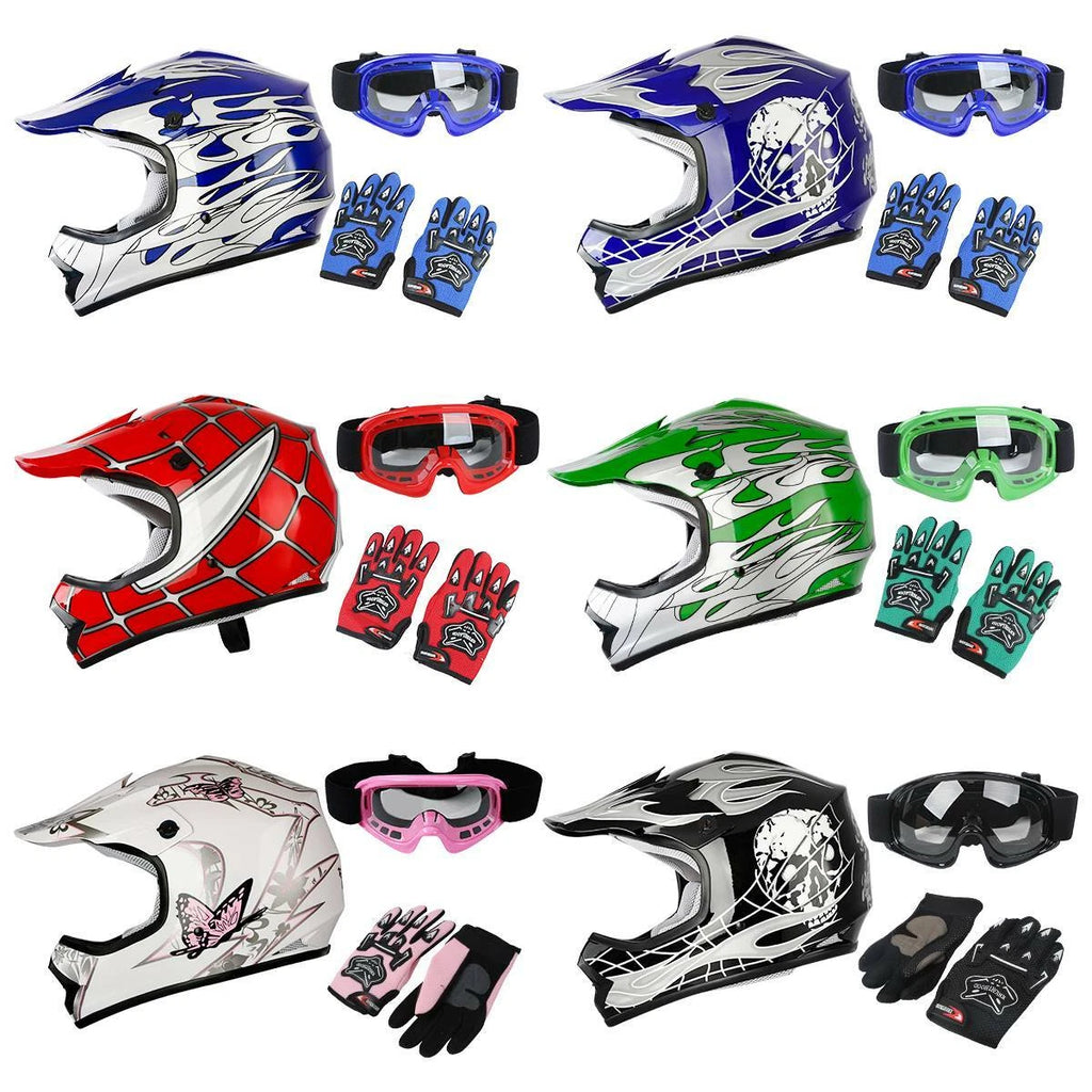 Youth Motocross Helmet for Kids DOT ATV UTV MX (Goggles + Gloves Included)