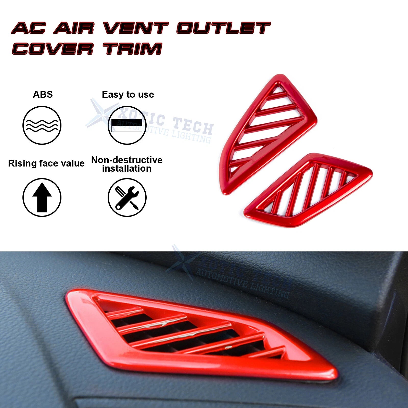 Glossy Red Inner Dashboard AC Vent Outlet Cover Trim for Honda Civic (2016-2021)