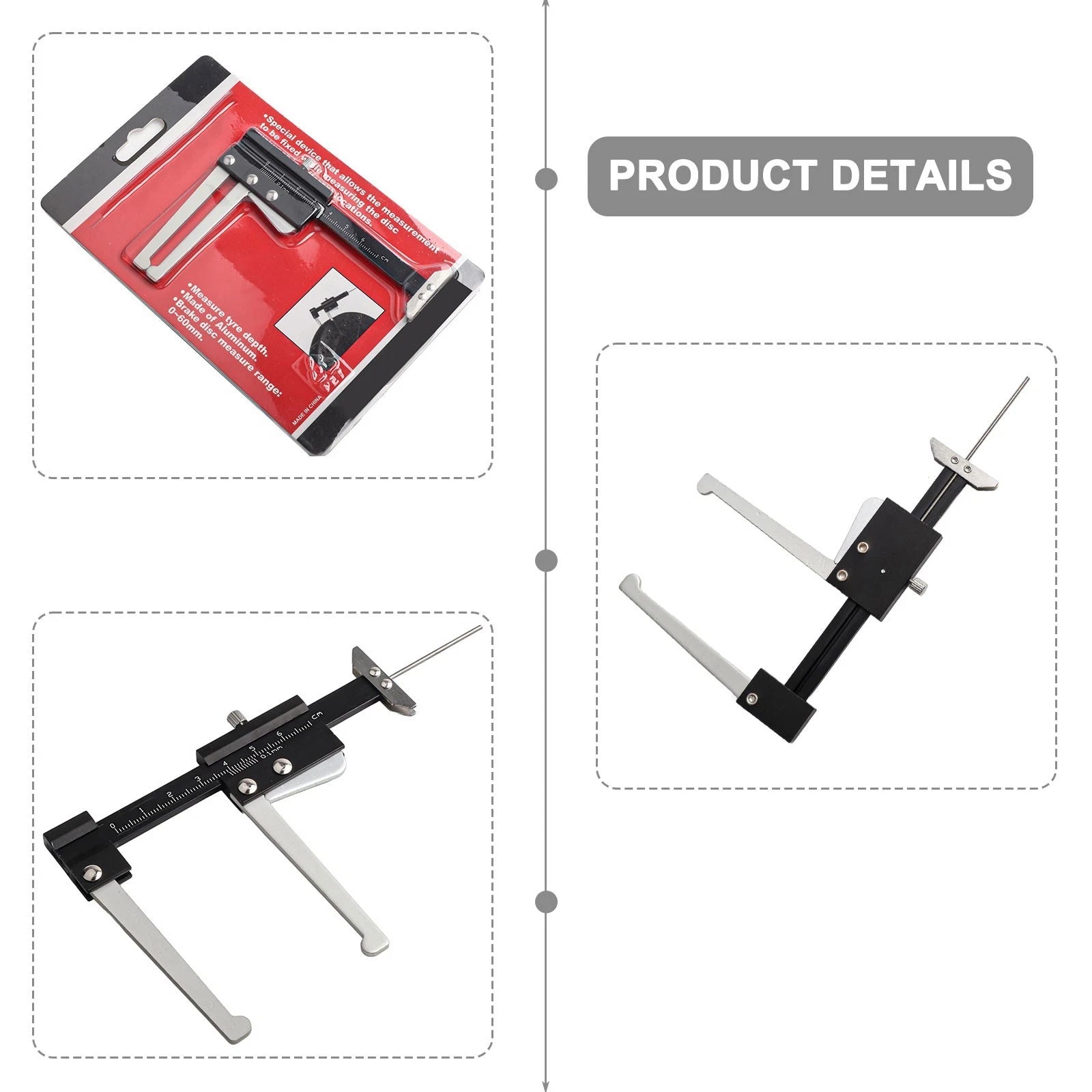 Tire Measuring Tool for Alloy Wheels (Black/Silver)