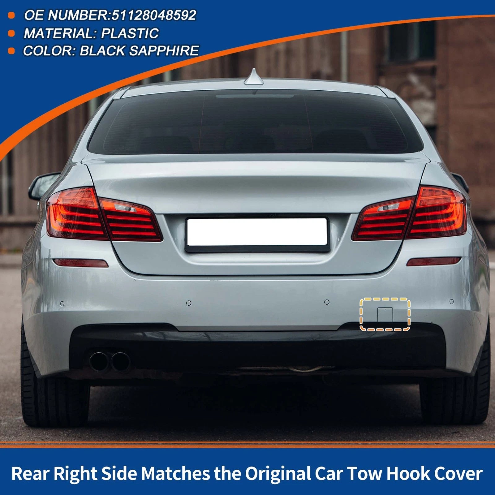 Rear Car Bumper Tow Hook Cover for BMW 5 Series (2011–2017) No. 51128048592 Black Sapphire