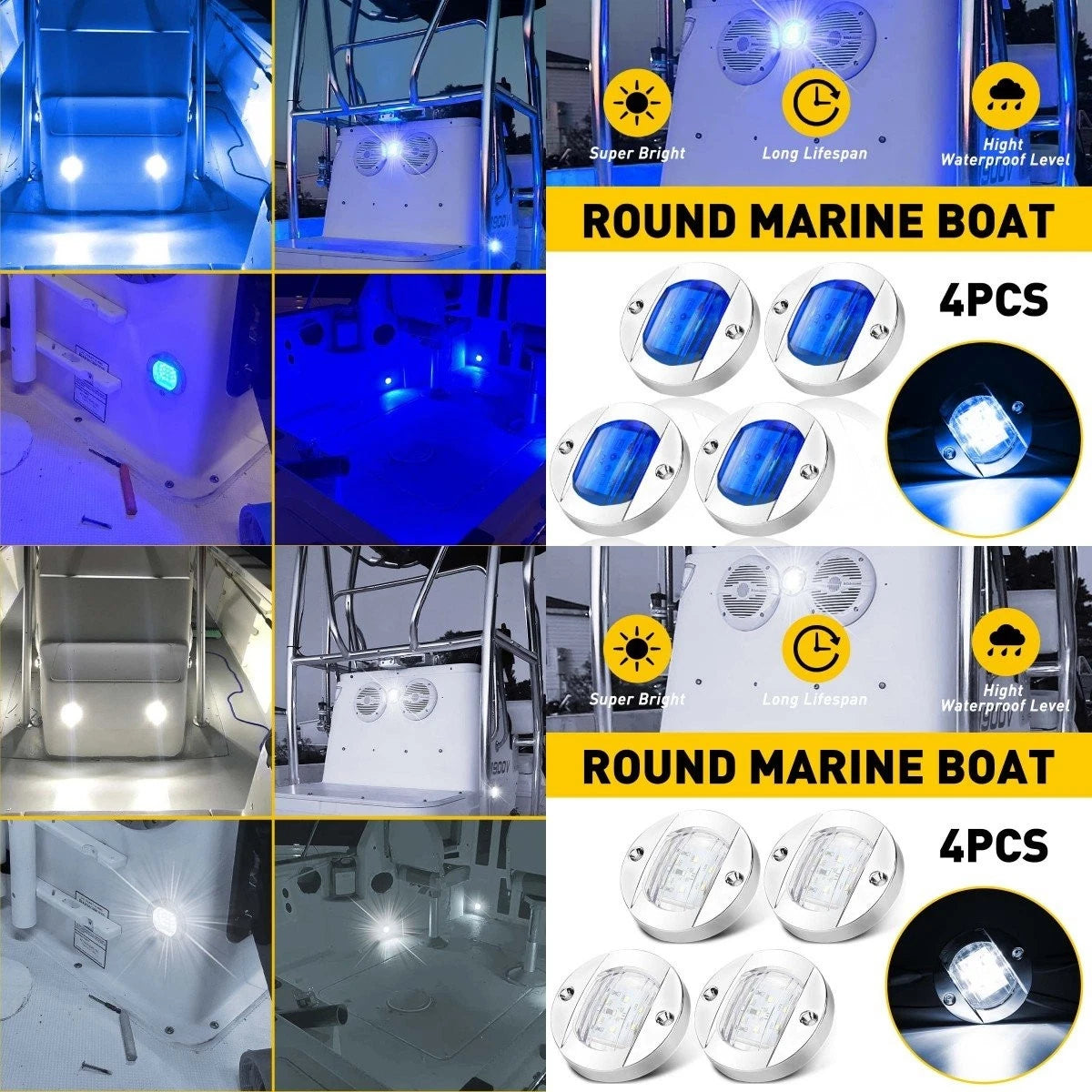 Round LED Courtesy Lights for Marine Boat (Cabin Deck Stern Navigation)