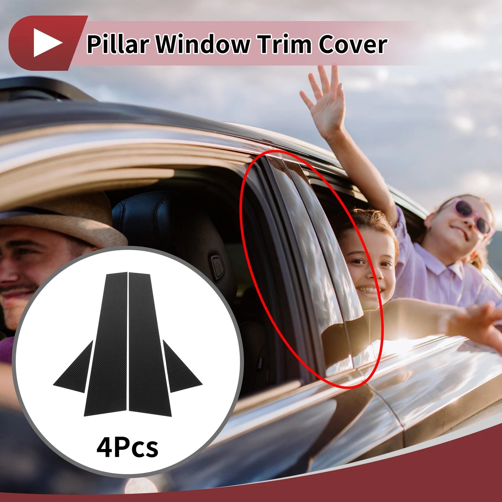 Set of 4 Door Pillar Window Trim for Audi A4 (2003–2013) Black Carbon Fiber