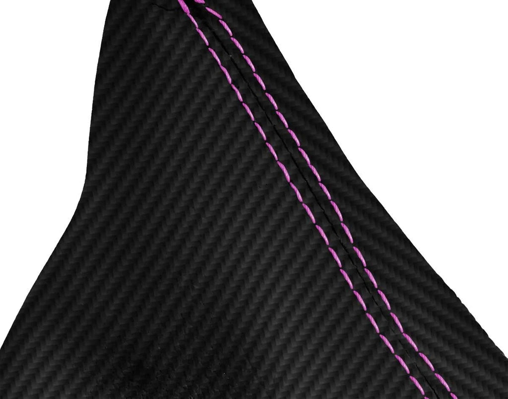 Carbon Fiber Manual Shift Boot Cover for Ford Mustang (1987–1993) Pink Stitch