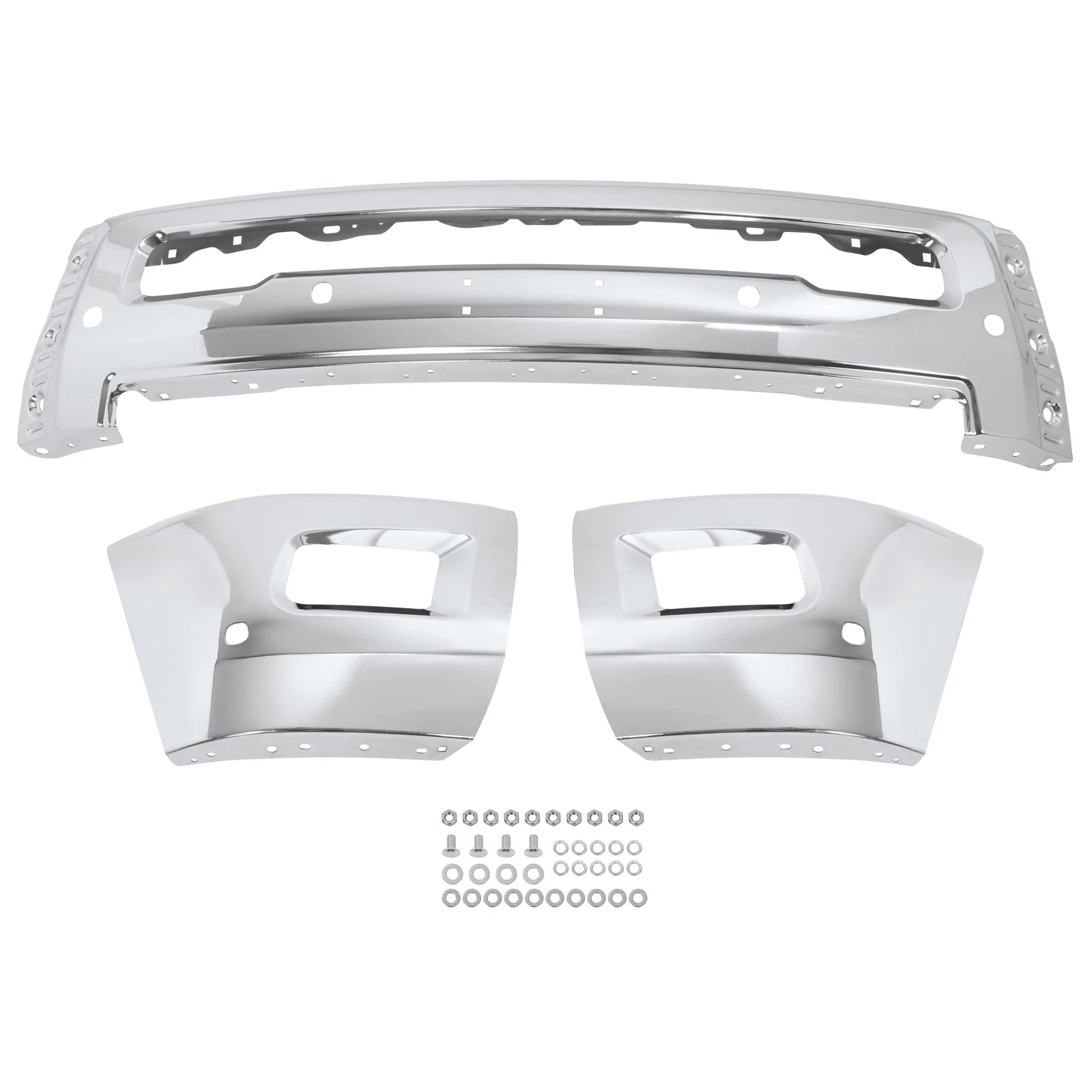 Chrome Front Bumper for RAM 2500 3500 (2010–2018) with Fog Lamps, Sensors