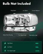 Headlight Set for GMC Sierra 1999–2007 + Bumper Lights Left & Right
