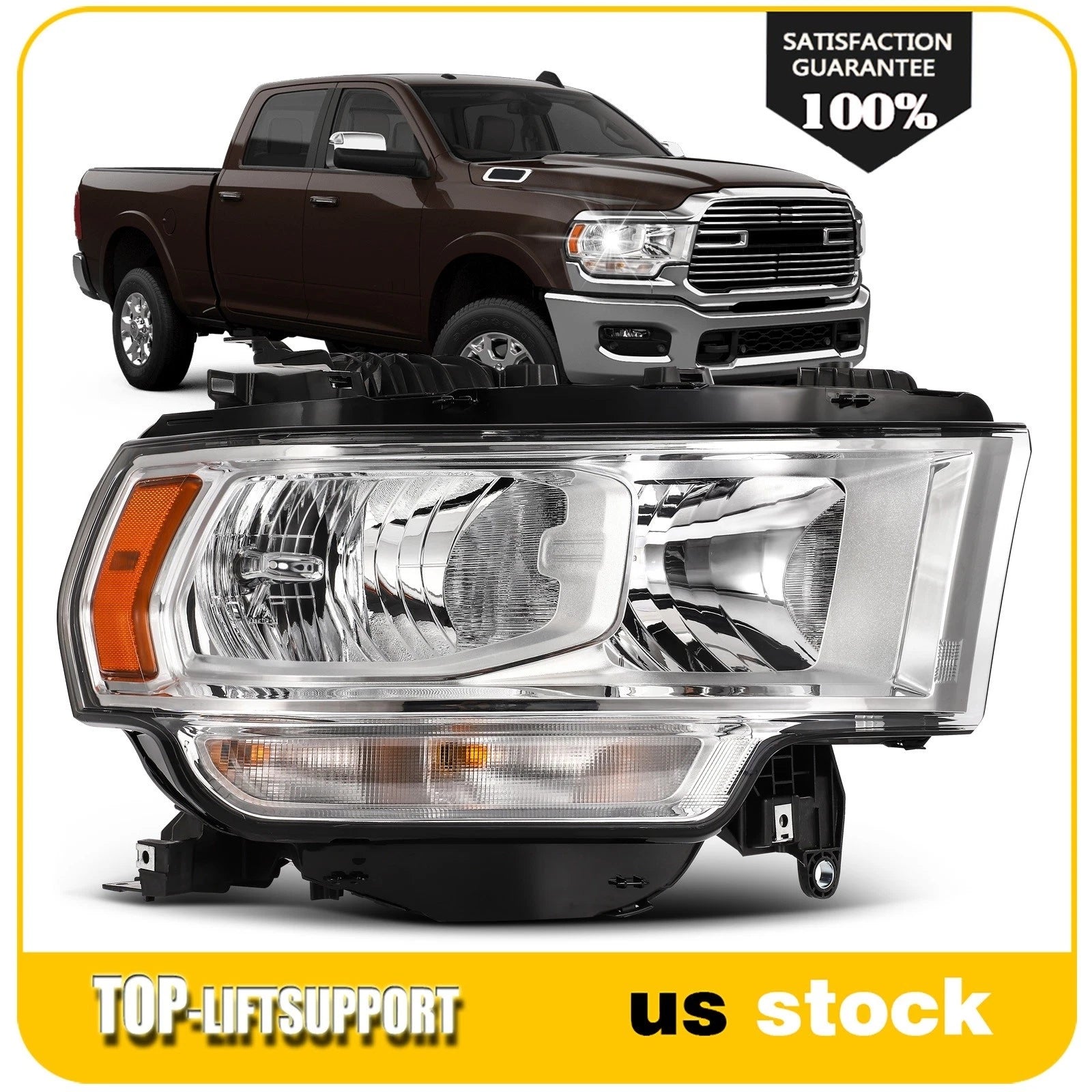 Passenger Side Headlight with Bulb for Ram 2500 3500 (2019–2024)