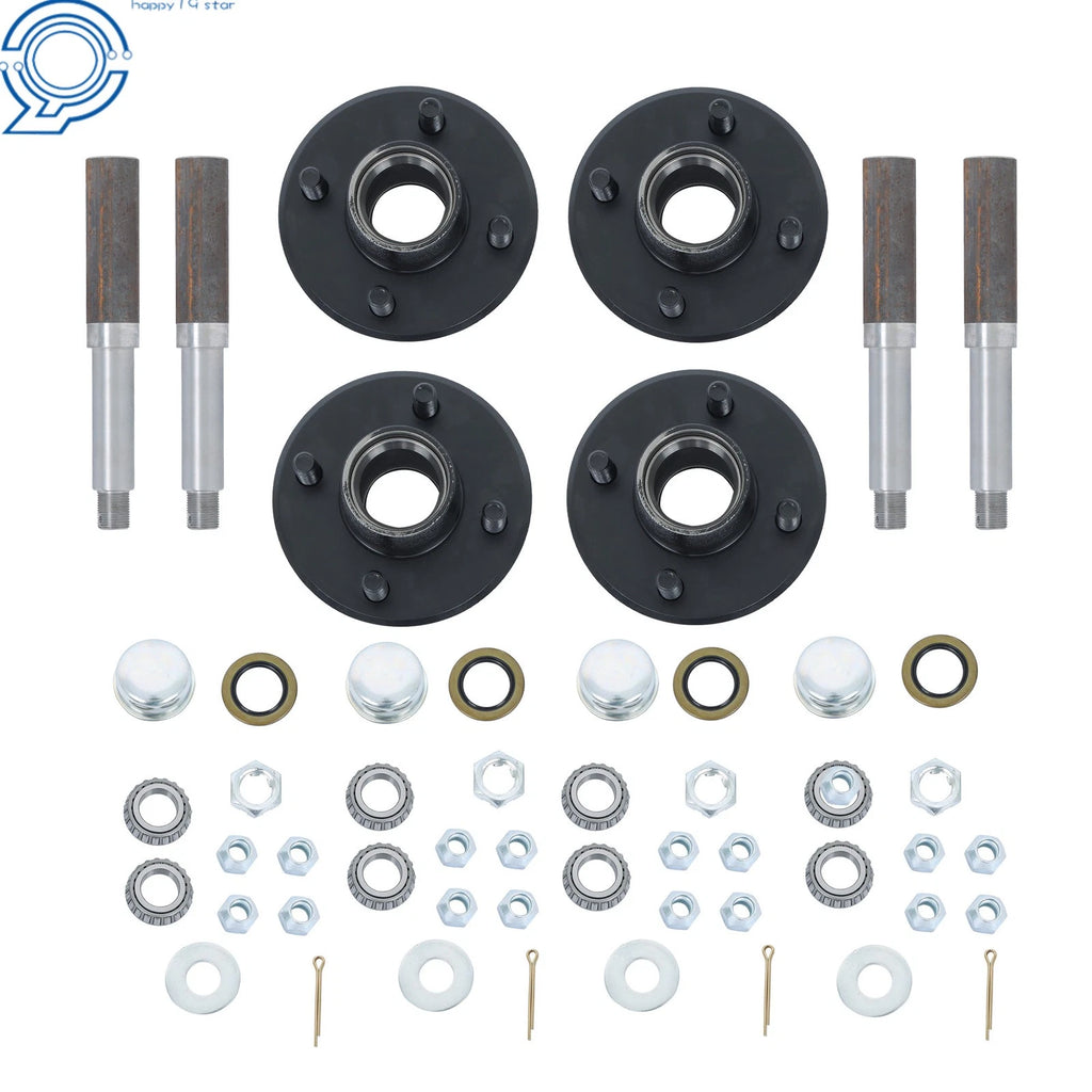 4x Trailer Hub Kit with 1" Round BT8 Spindle & Bearing Kit for Trailer (N/A)