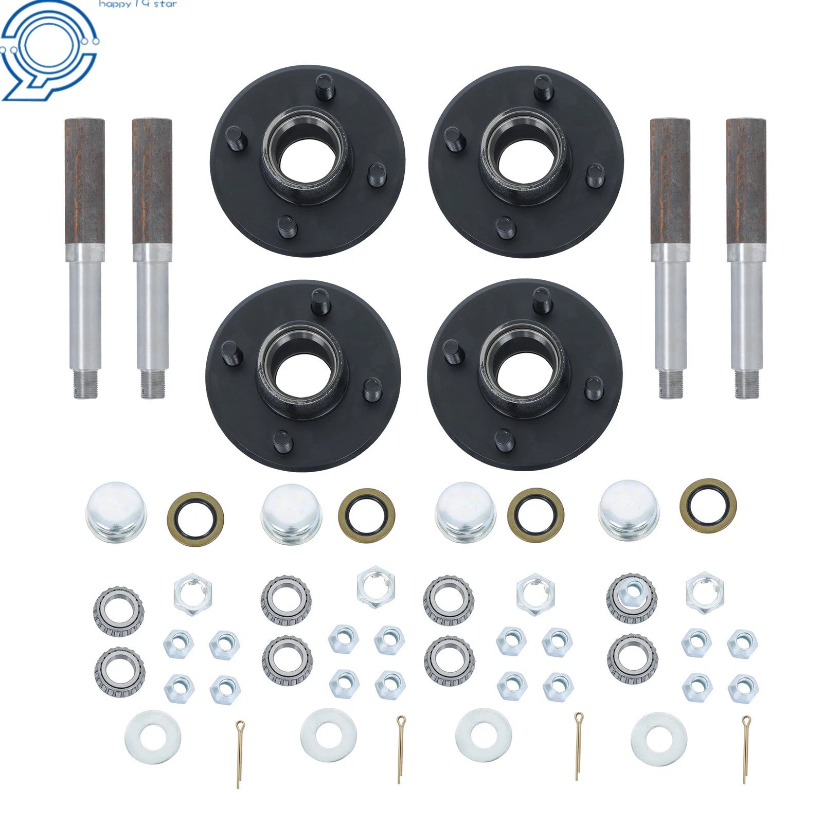 4x Trailer Hub Kit with 1" Round BT8 Spindle & Bearing Kit for Trailer (N/A)