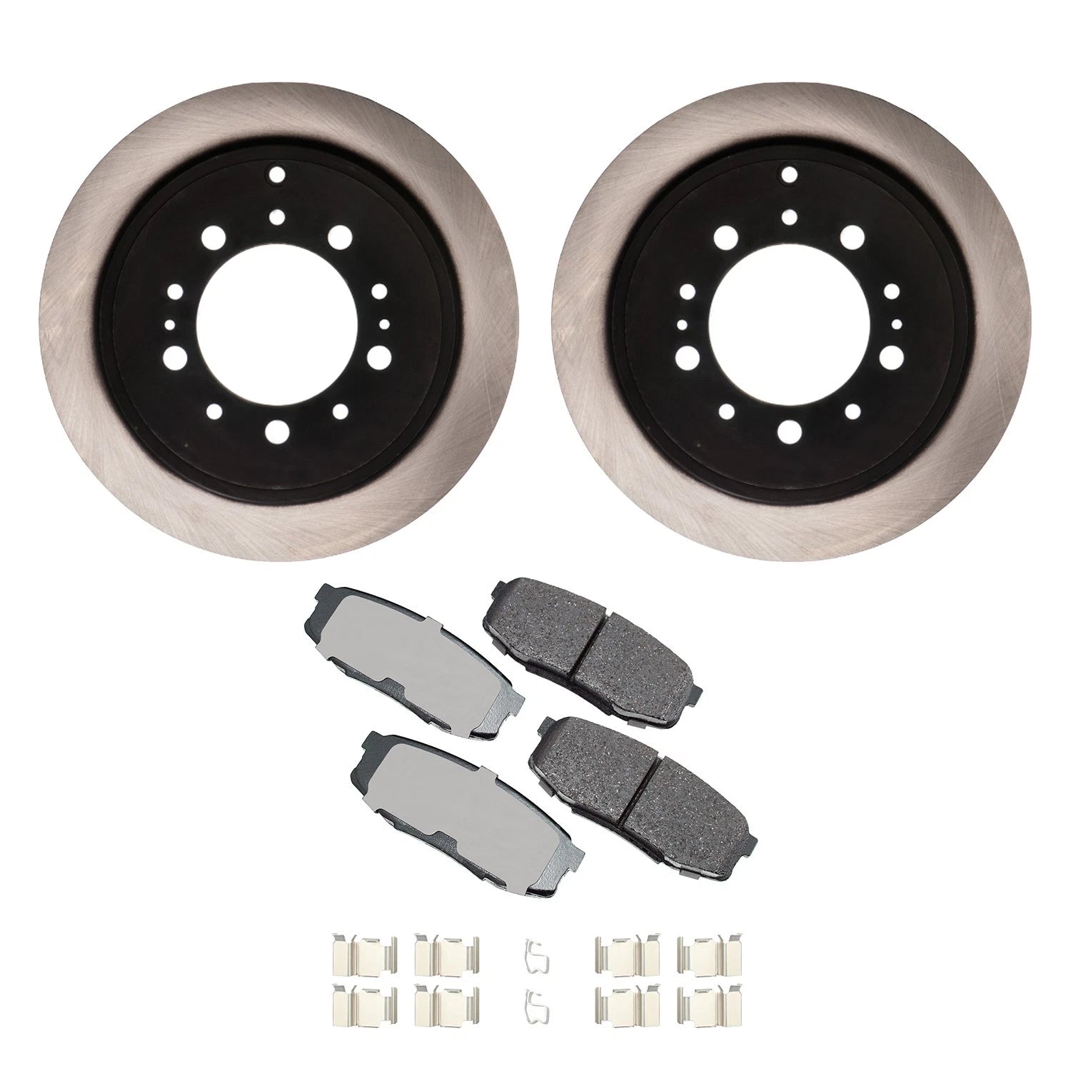 Set of 2 Rear Rotors & Akebono ProACT Ceramic Brake Pads for Land Cruiser
