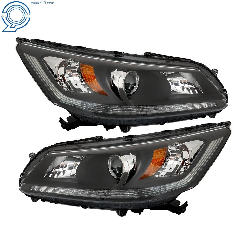 Set of 2 Halogen Headlights for Honda Accord (2013–2015) Black