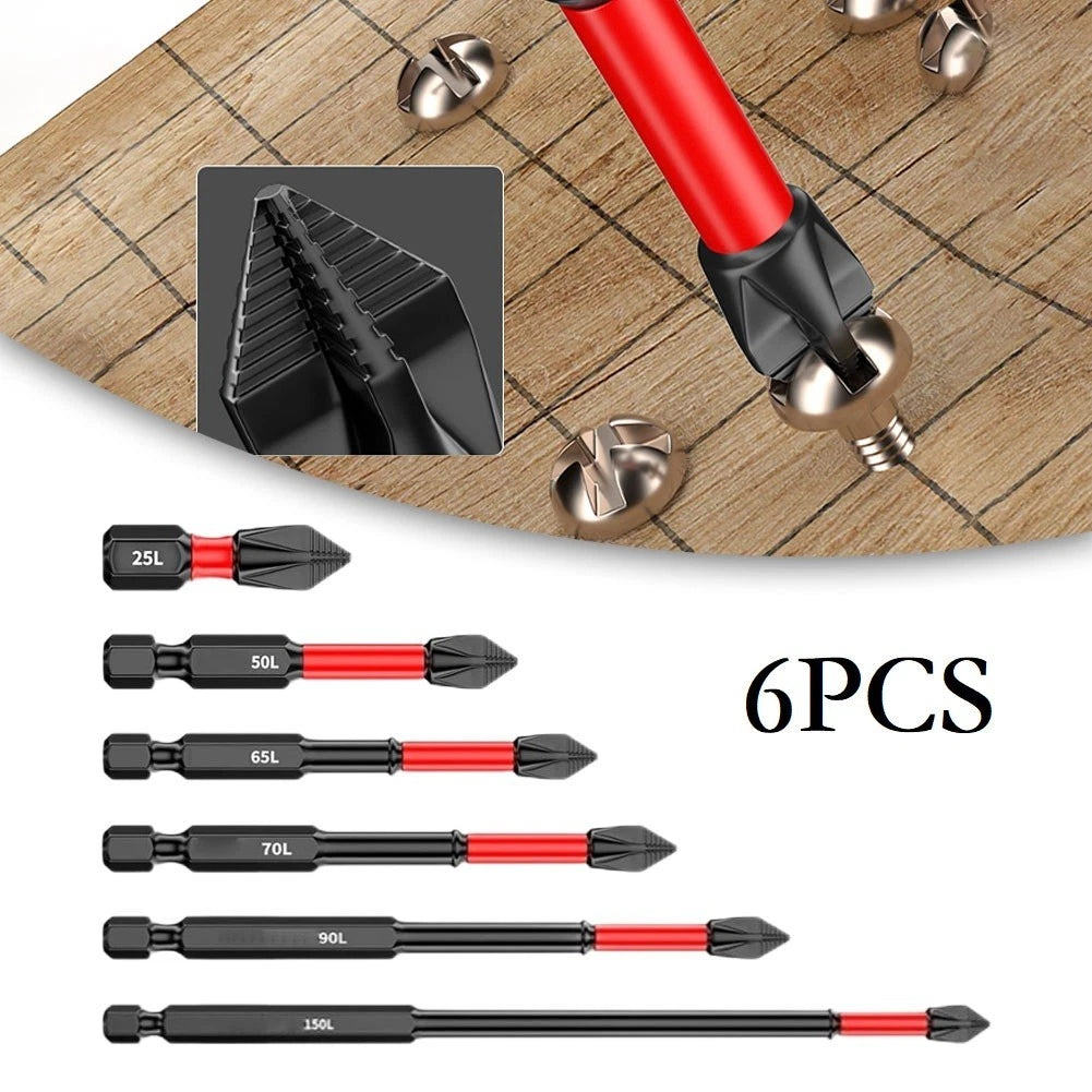 Set of 6 Heavy Duty PH2 Magnetic Drill Bits for Cross Screwdriver