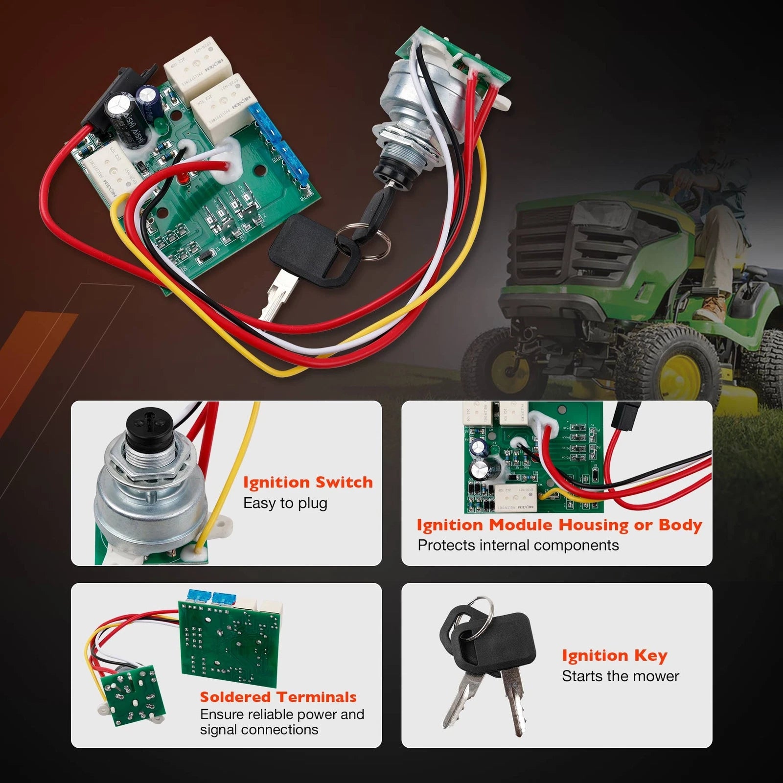 Ignition Switch Module with Keys for John Deere LX255 GX255 (1995-2001)