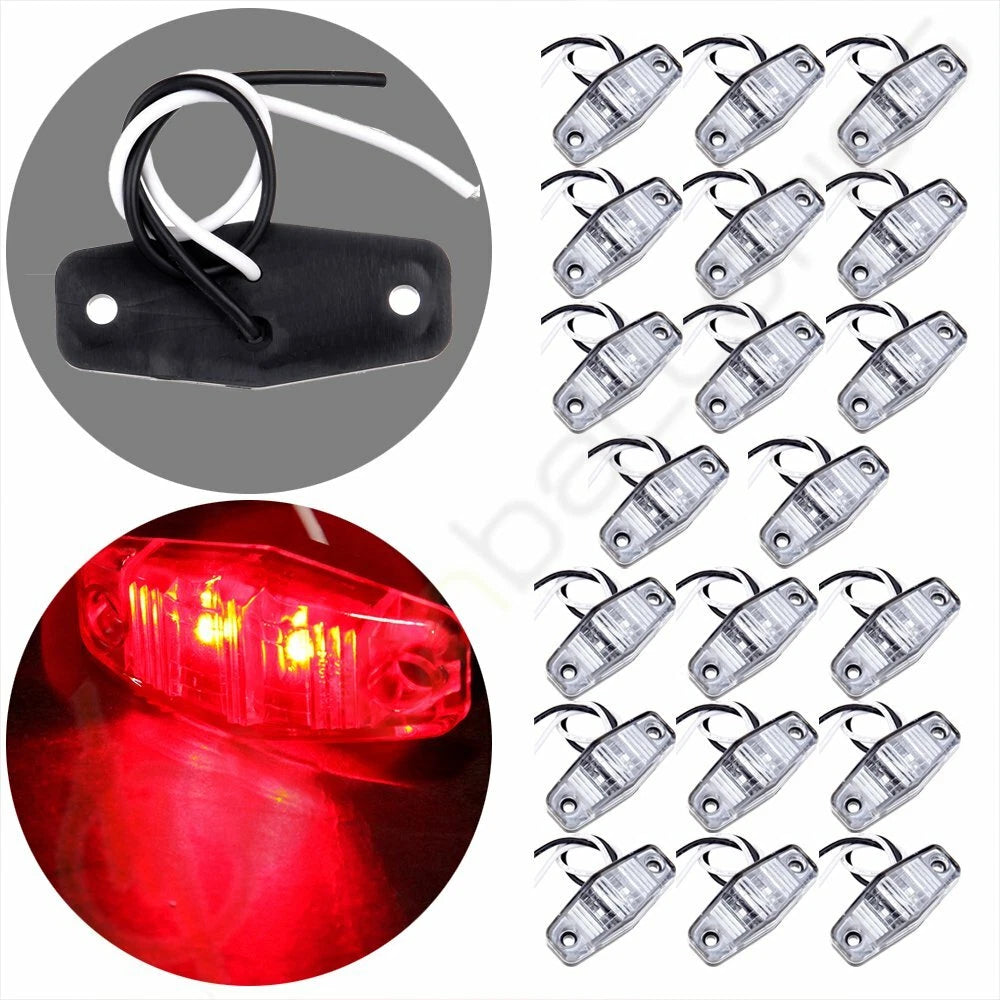 Pack of 20 Mini 2.5" Clear/Red Clearance Light Side Marker
