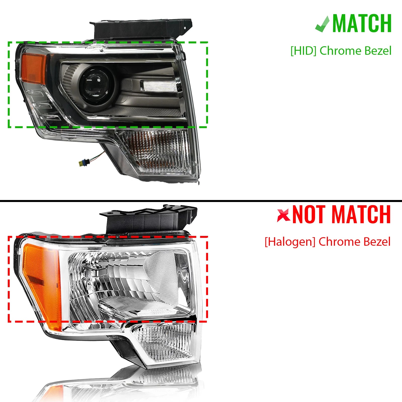 HID Headlight Set for Ford F-150 (2013–2014) w/Chrome Trim, Left+Right Pair
