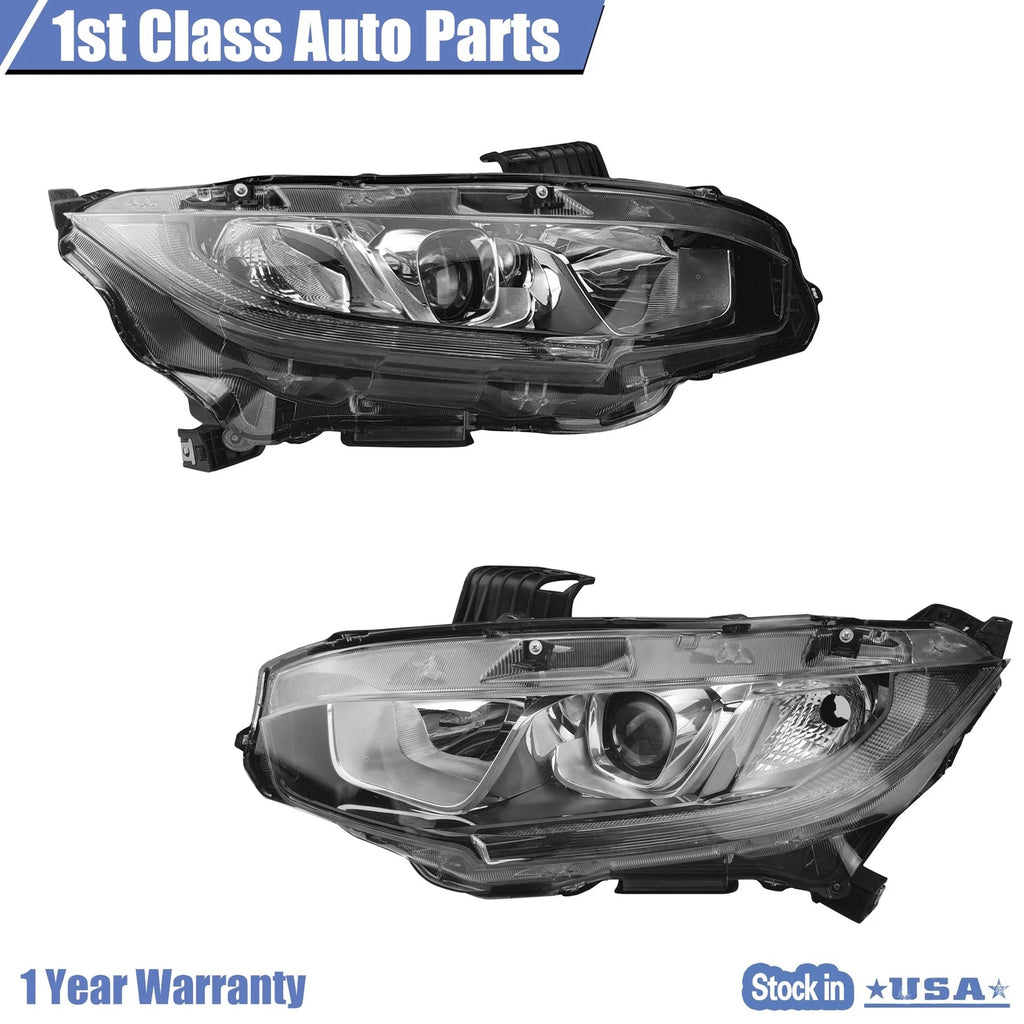 Set of 2 Halogen Headlight Assembly Lamps for Honda Civic (2016–2021)