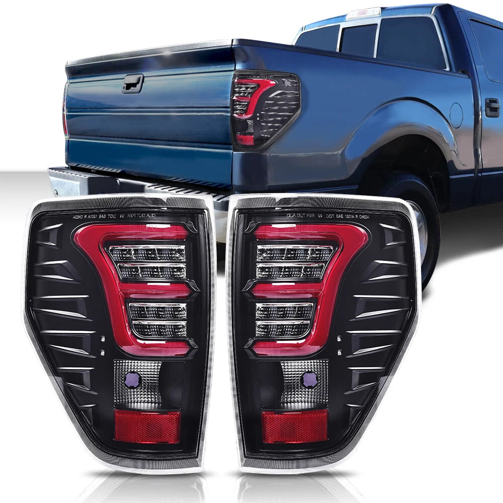 LED Tube Tail Lights for Ford F-150 (2009–2014) Red/Black Brake Lamps Assembly
