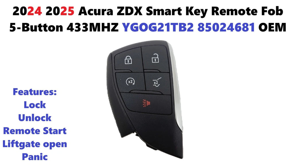 Smart Key Remote Fob for Acura ZDX (2024–2025) 5-Button 433MHZ YGOG21TB2 85024681