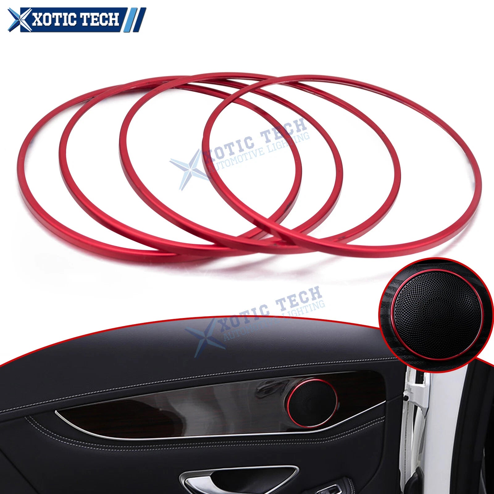 4pcs Red Aluminum Door Stereo Speaker Cover Circle for Benz C-Class (2015–2021)