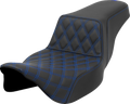 SADDLEMEN Step-Up Seat for Harley Davidson (2014–2023) - Blue Stitch, Extended Reach