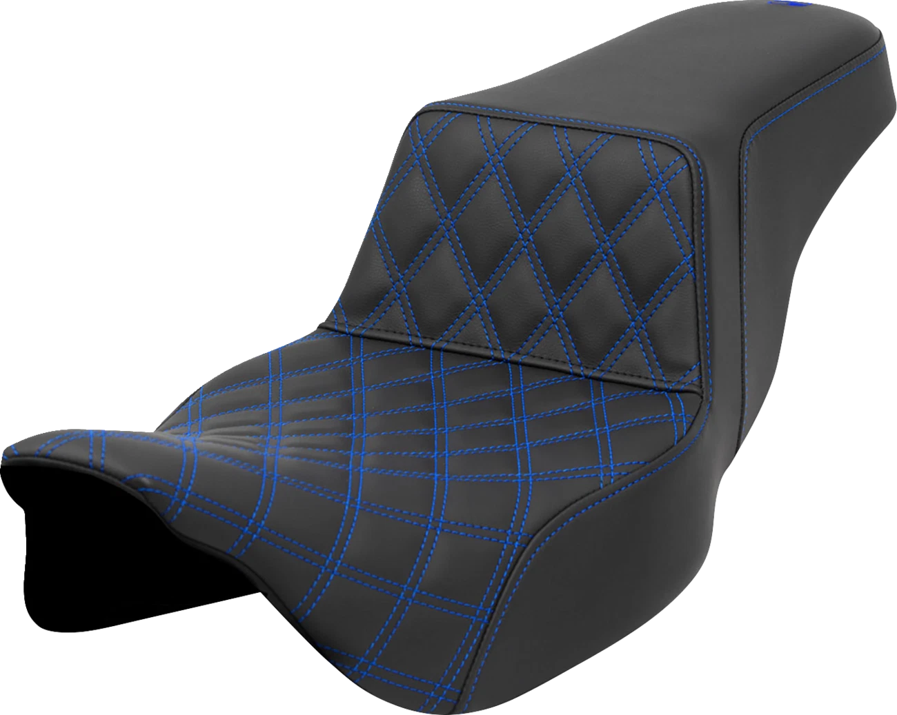 SADDLEMEN Step-Up Seat for Harley Davidson (2014–2023) - Blue Stitch, Extended Reach