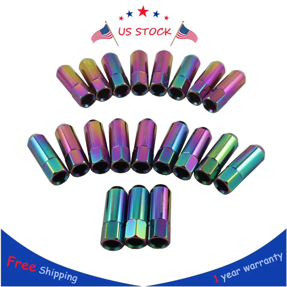 Set of 20 Neo Chrome Aluminum Tuner Racing Lug Nuts for JDM Vehicles