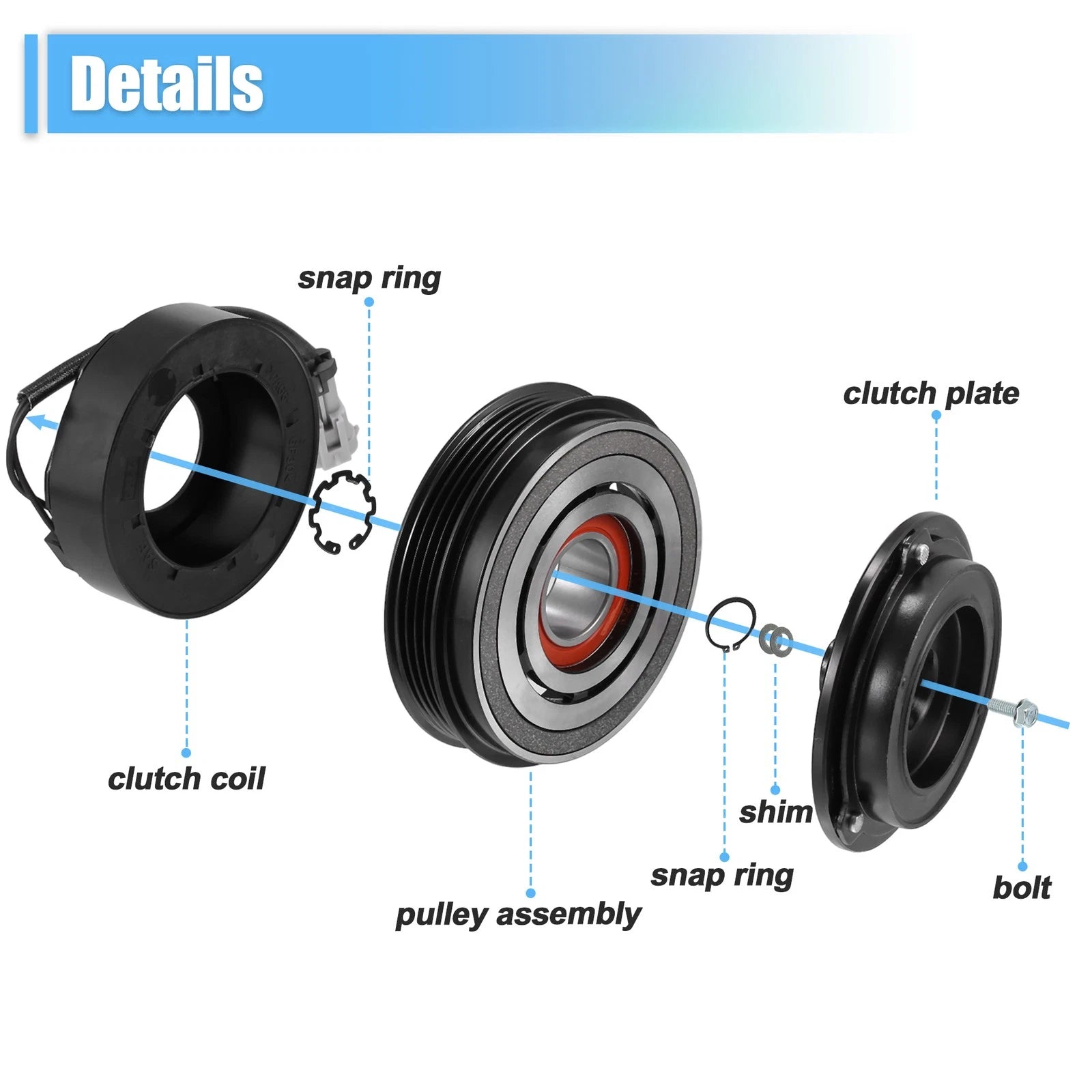 Set of 1 AC Compressor Clutch Kit Pulley Coil for Chevrolet Tahoe (2000–2014)