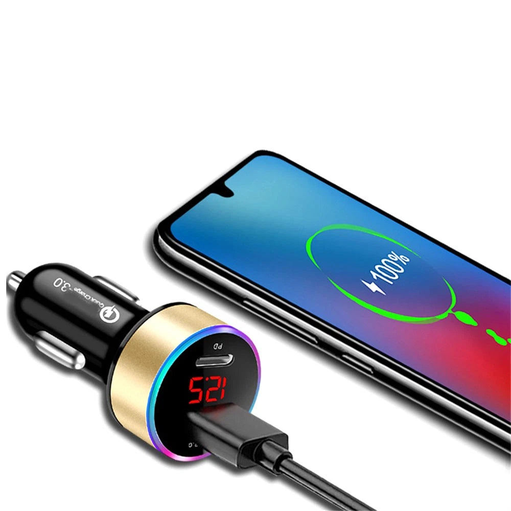 Dual USB Charger Adapter for QC3.0 Car Cigarette Lighter (LED Voltage Display)
