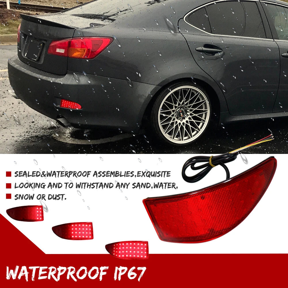 2X Red LED Bumper Reflector Tail Lights for Lexus IS250 IS350 (2006–2013)