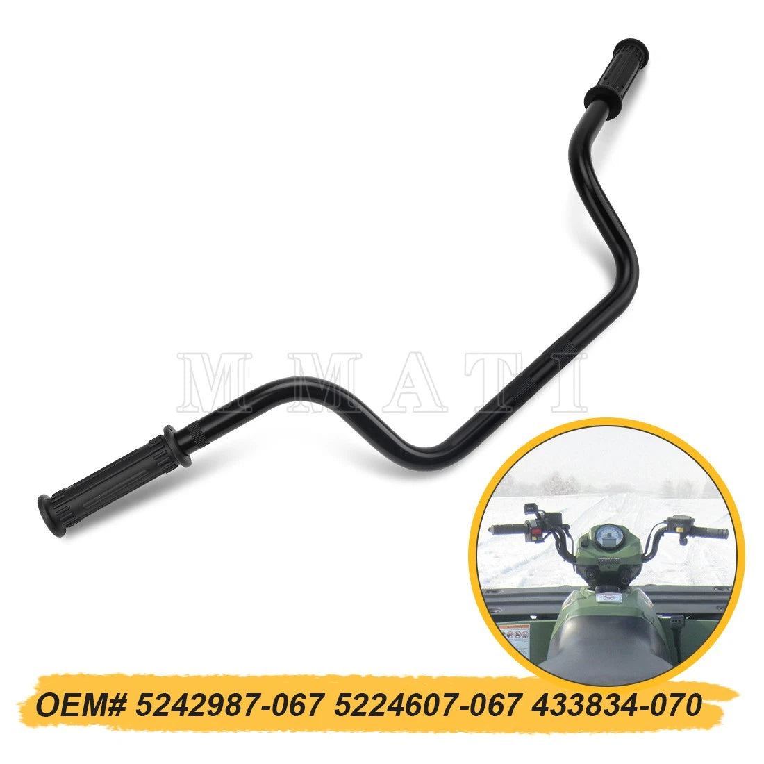 Black Handlebar with Grips for Polaris ATP 500 Diesel 455 Hawkeye 300 (2004–2014)