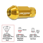 20Pc M12X1.5 Gold JDM Open End Cone Seat Wheel Lug Nuts + 25mm Extension