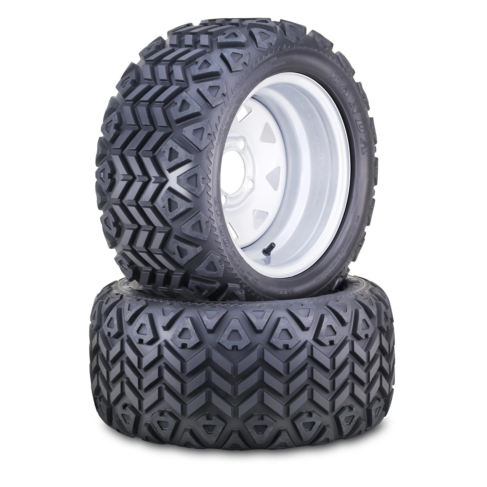 Set of 2 Golf Cart Tire Assembly 20X10-12 on 4x4" ET-25.4 Silver Wheel 14031