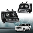 Clear Black LED DRL Headlights for Chevy Avalanche Tahoe Suburban (2007–2014)